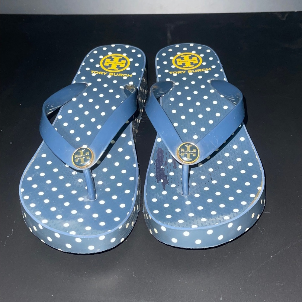 Tory Burch Navy Polka Dot Sandals flip flops 9